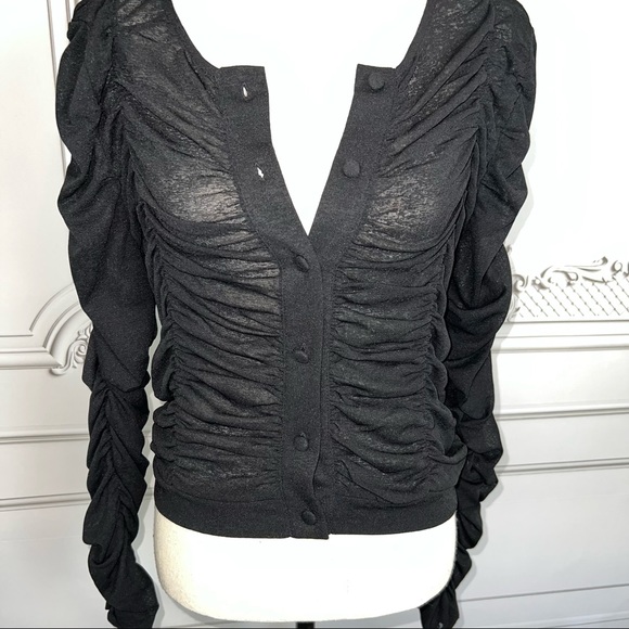 BCBGeneration Black Ruched Button Up Top | Size M - Picture 11 of 14